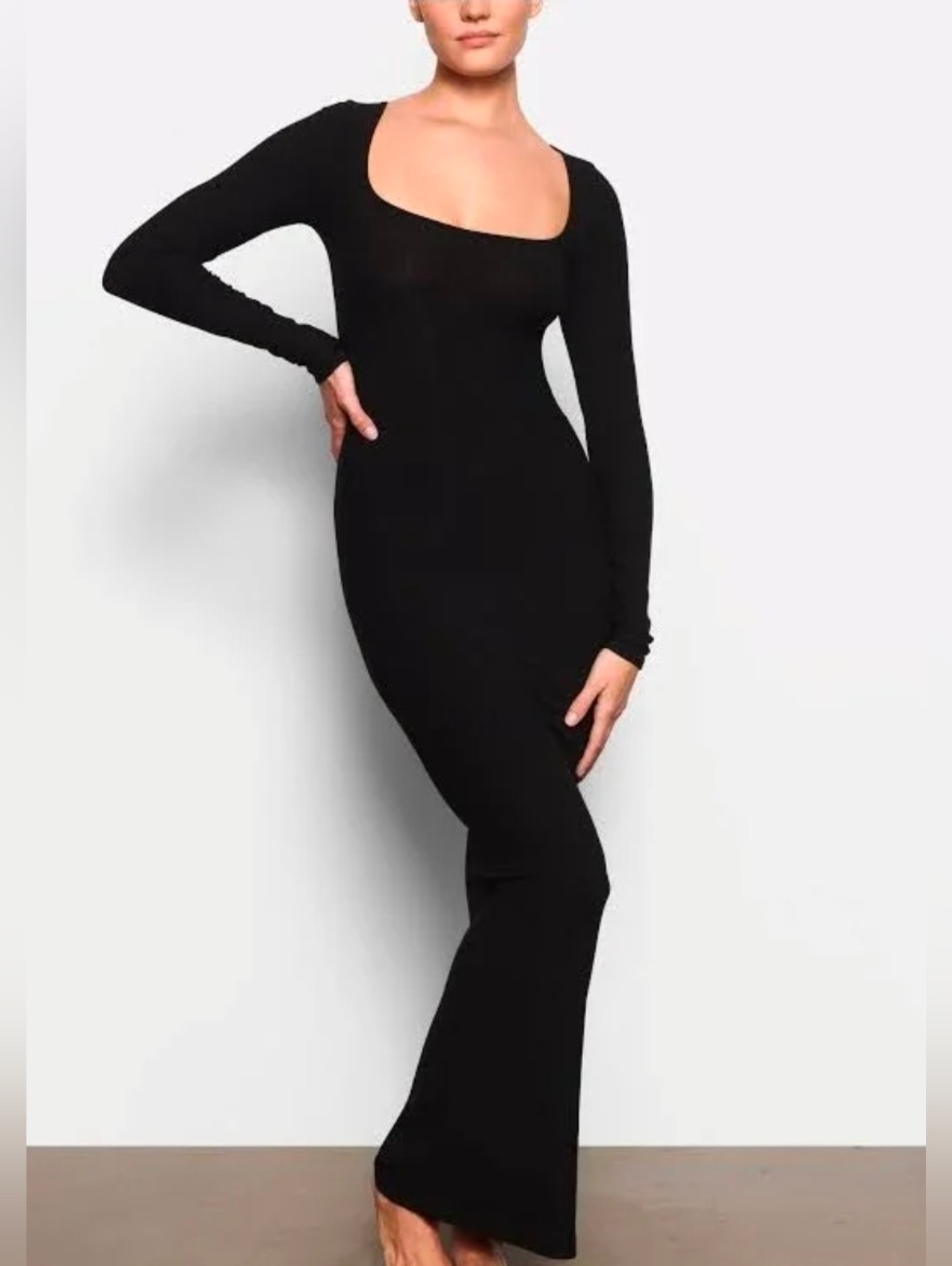 Skims Soft Lounge Long Sleeve Ribbed Maxi Dress Black Size Medium